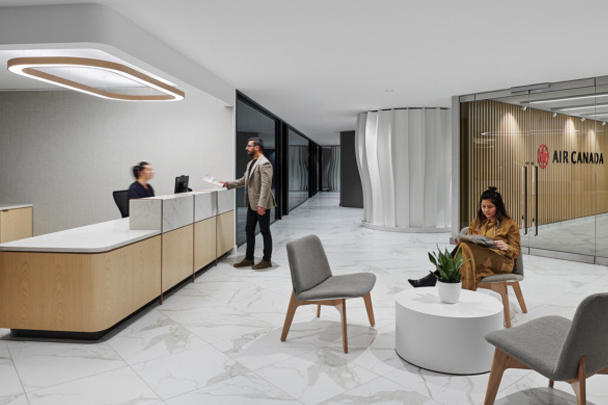 air-canada-card Air Canada foyer with a small seating area and a secretary desk