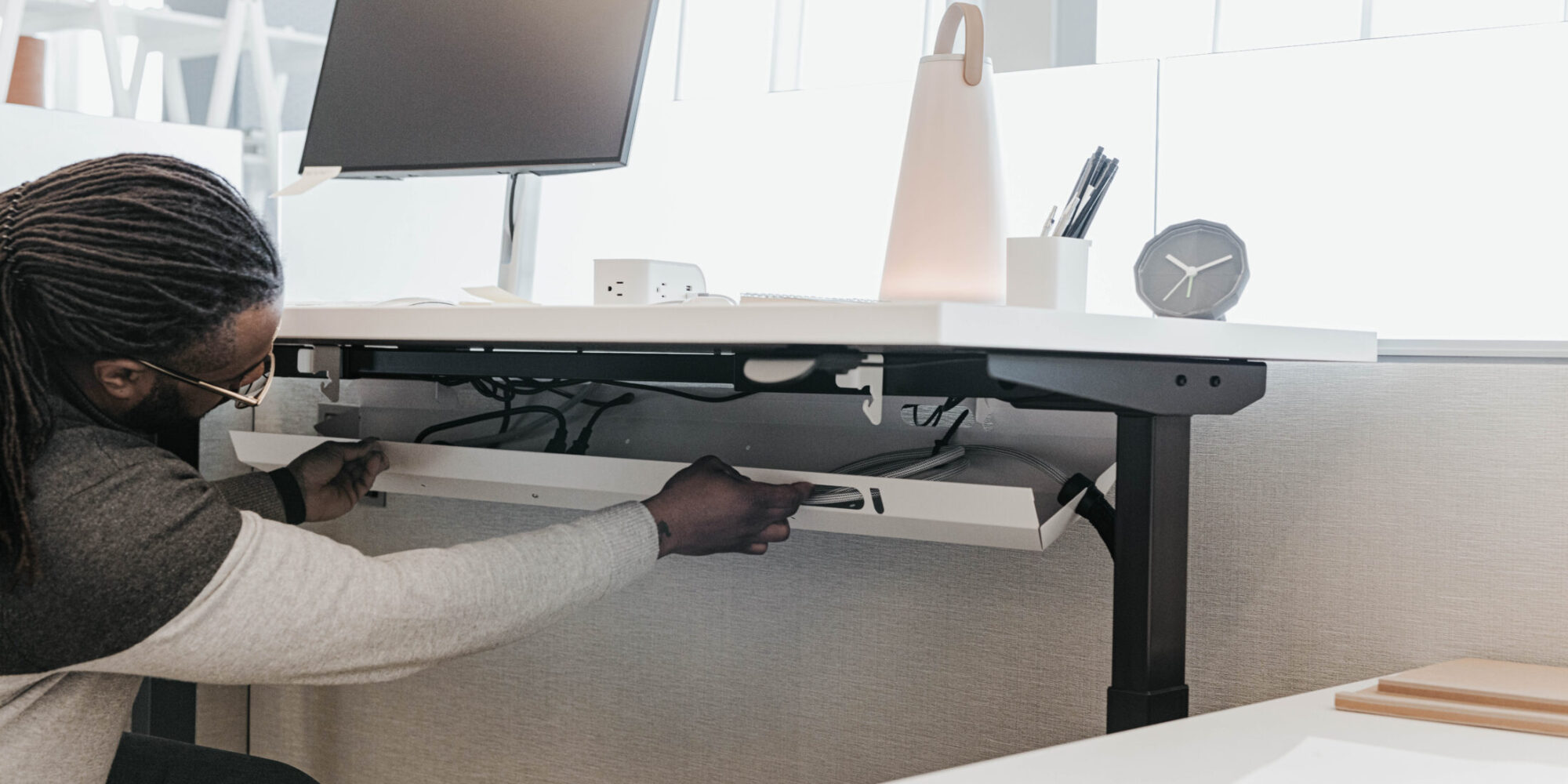 Haworth - Belong Power Individual Workspace featuring Belong Power Wire Management Tray