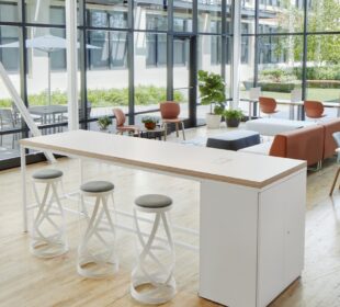 Cultivate Table, X Series Storage, Ribbon Stools, Planes Y-Leg and Maari Seating Cultivate Table, X Series Storage, Ribbon Stools, Planes Y-Leg and Maari Seating
